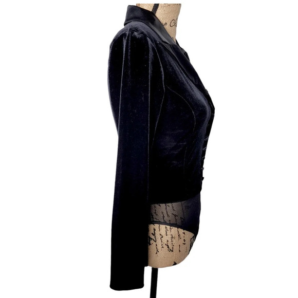 Sagaie France Vintage Womens Designer Satin Velor Tuxedo Body Suit Size 2 Black - Picture 2 of 16